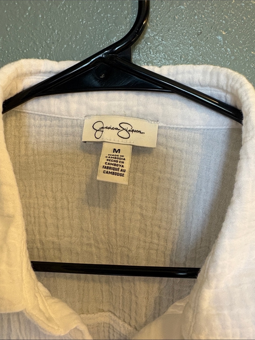 Jessica Simpson White Short-Sleeve Button-Down Gauze Shirt | M| - Picture 4 of 6